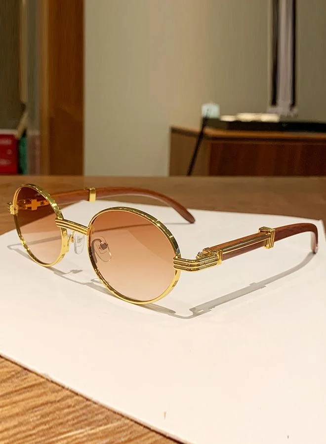 تايك تو نظارة شمسية بيضاوية بإطار ذهبي